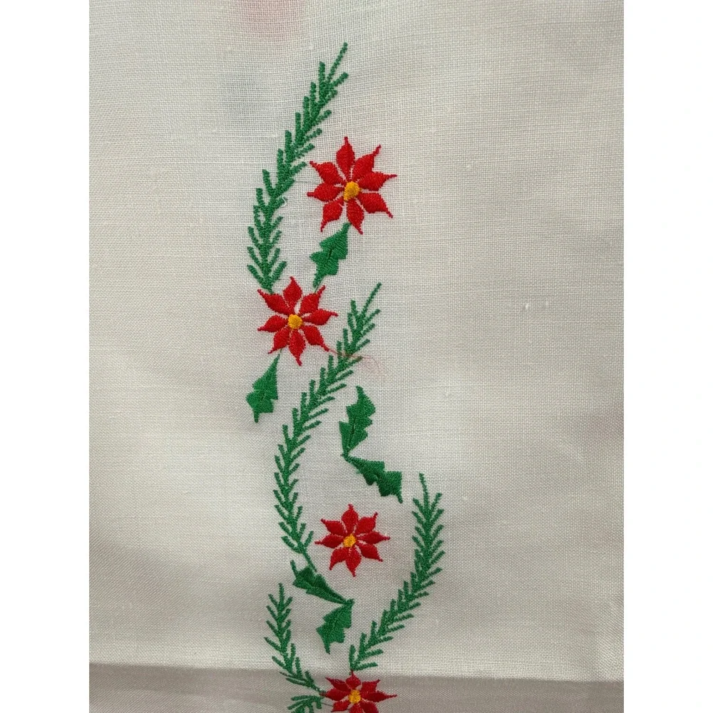 Tablecloth Placemat Napkin Coaster Poinsettia Christmas Embroidered Scallop